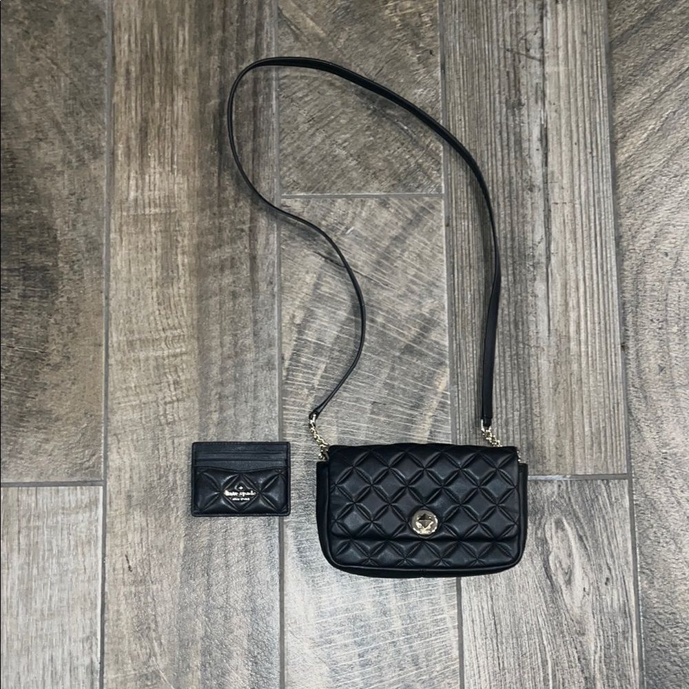 New Kate Spade Black leather Quilted Crossbody Bag